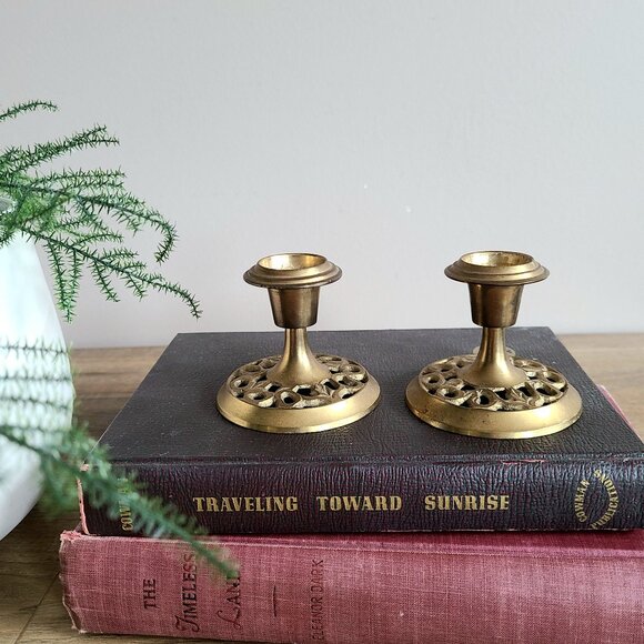 vintage brass Other - 2 vintage brass candle holders/sticks with ornate base.